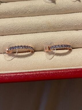 Bomb party Rose Gold Huggie Hoop Earrings with Blue Stones - Women Jewelry